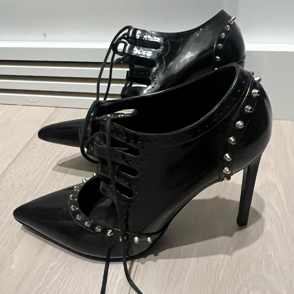 YSL Saint Laurent Rare Studded Black Lace-Up Heels